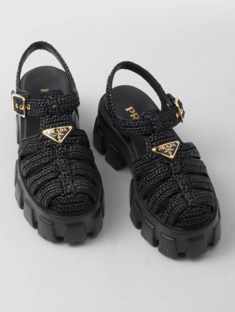 $1,590 Prada Monolith Crochet Lug Sole Cage Sandal Black EU 39 US 9 BNIB